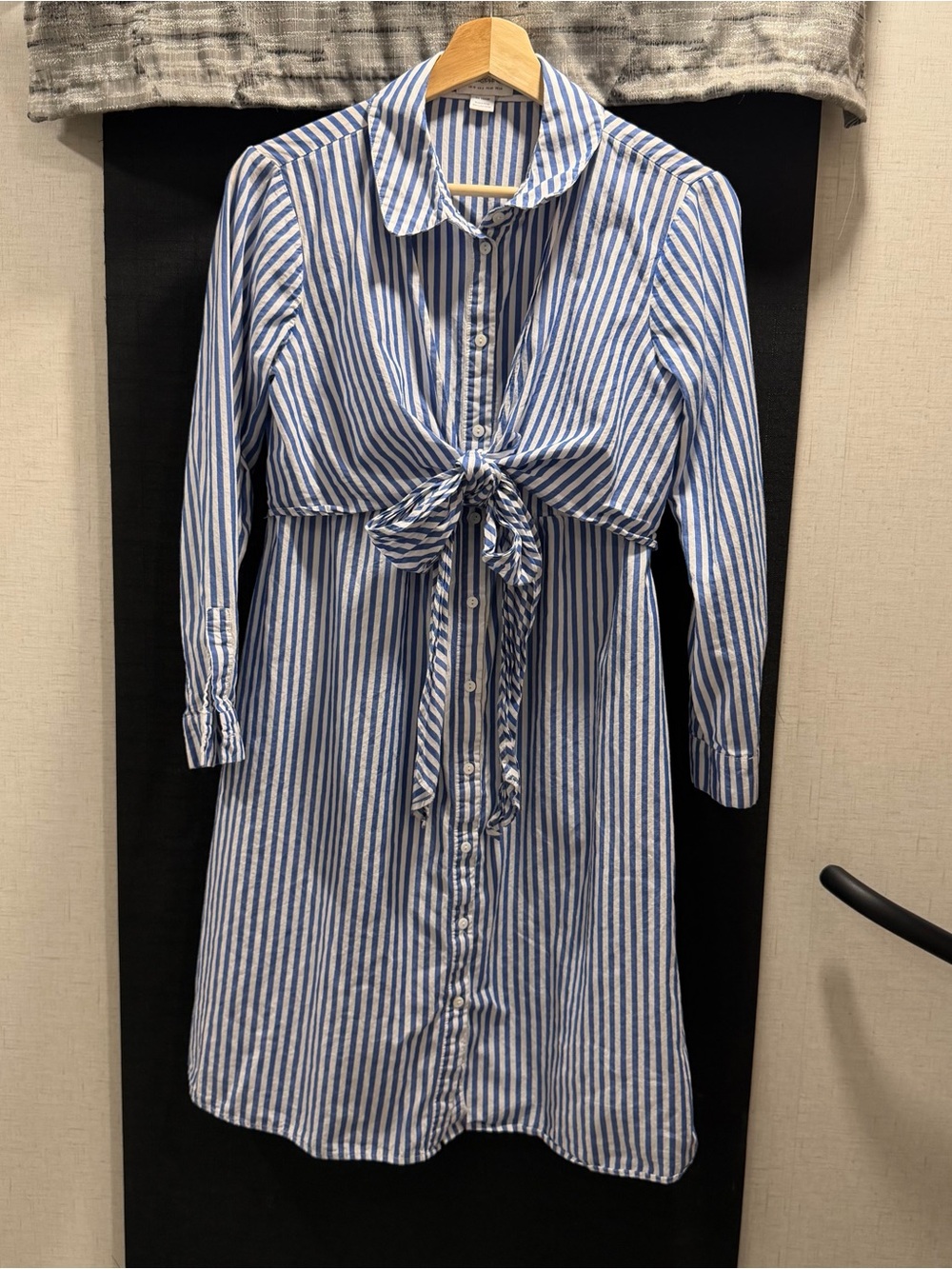 Seraphine Maternity Nursing Shirt Dress Blue White Stripe Tie Waist Size US 6